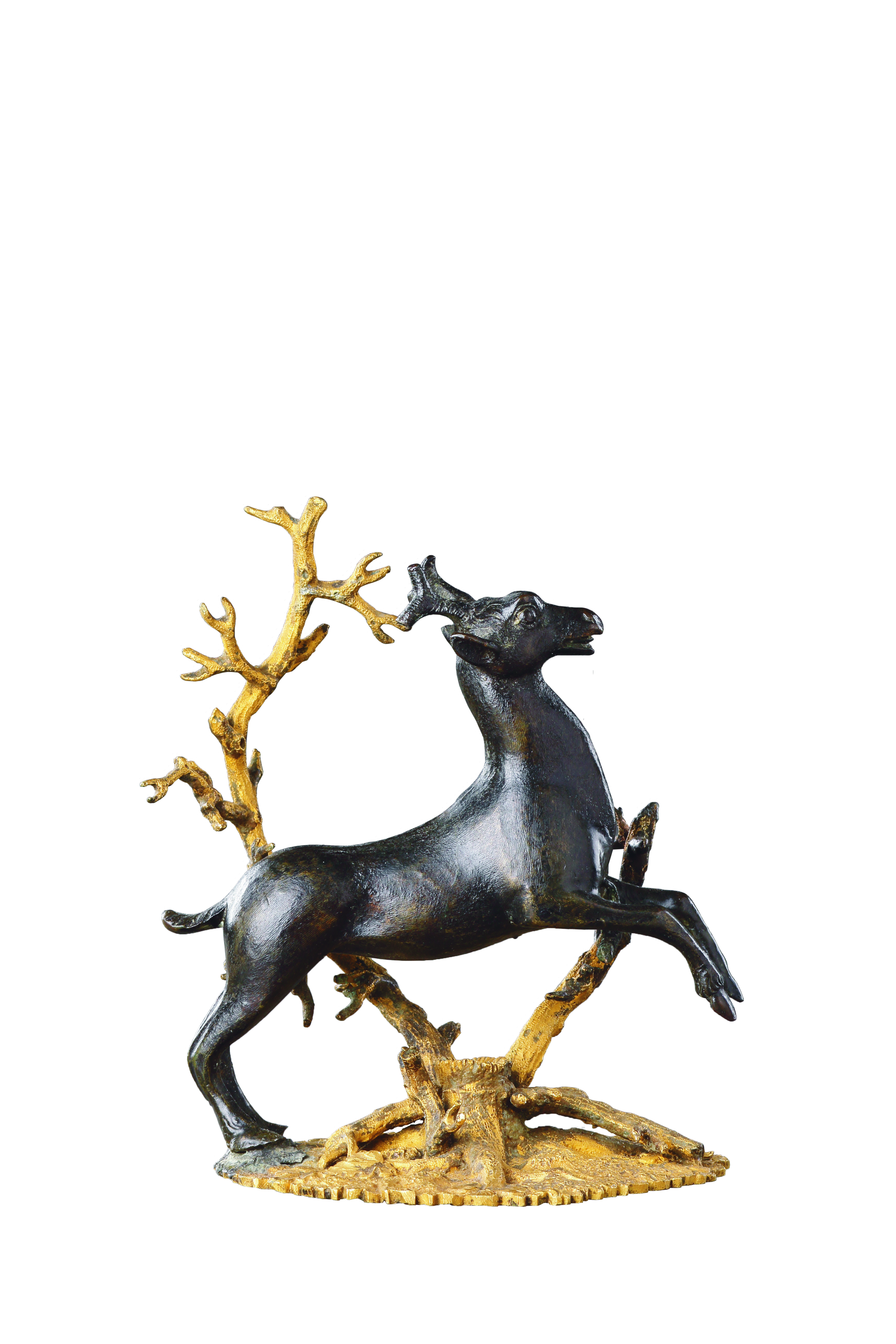 A Small Bronze Group of a Prancing Stag 